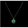 Image 2 : 14KT Yellow Gold 7.97 ctw Emerald and Diamond Pendant With Chain