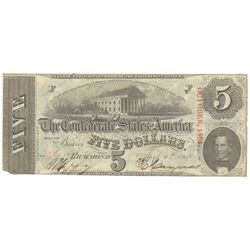 1863 $5 The Confederate States of America Note T-60 CC