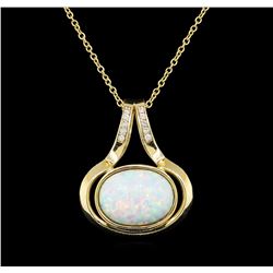 Opal and Diamond Pendant With Chain - 14KT Yellow Gold