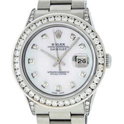 Rolex Mens SS Diamond Lugs 3.2 Ctw MOP Diamond Oyster Band Datejust Wristwatch