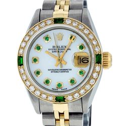 Rolex Two-Tone Diamond and Emerald DateJust Ladies Watch