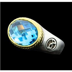 David Yurman Oval Blue Topaz Ring - Sterling Silver and 18KT Yellow Gold