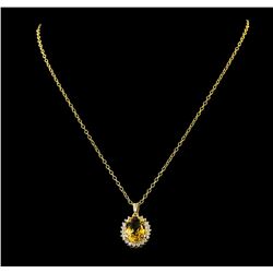 5.65 ctw Citrine Quartz and Diamond Pendant With Chain - 14KT Yellow Gold