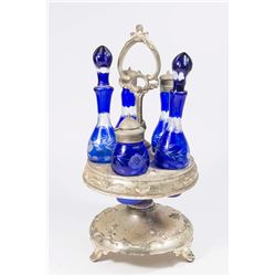 Blue Cut to Clear Glass Cruet Set