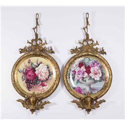 Pair Porcelain & Bronze Wall Hangings