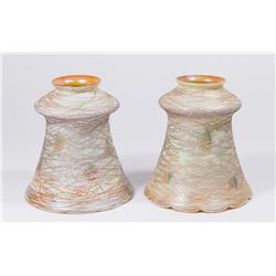 Pair Quezal Threaded Favrile Glass Shades