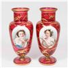 Image 1 : Pair Moser Cranberry Glass Portrait Vases