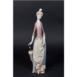 Lladro Figurine, Lady with Dog & Umbrella