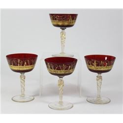 Set 4 Murano Glasses with Gilded Scenes