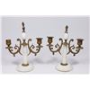 Image 1 : Pair Alabaster & Metal 2-Arm Candelabra