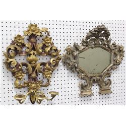 :Italian Carved Wood Mirror & Gilt Wood Sconce