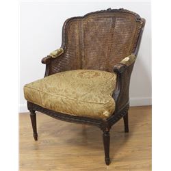 Louis XVI Style Cane Arm Chair with Carved Frame