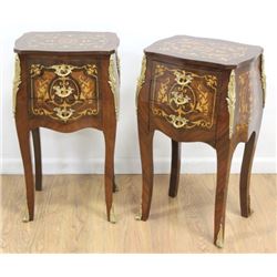 Pair 3-Drawer Bronze-Mounted Inlaid Nightstands
