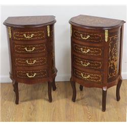 Pair 4-Drawer Bronze-Mounted Inlaid Nightstands