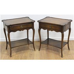 Pair Country French Walnut End Tables