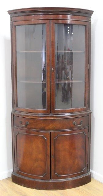 Mahogany Curved Glass 2 Door Corner Cabinet