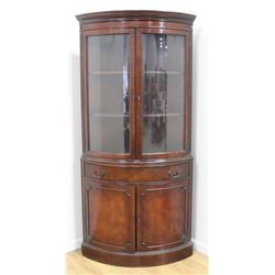 Mahogany Curved Glass 2-Door Corner Cabinet