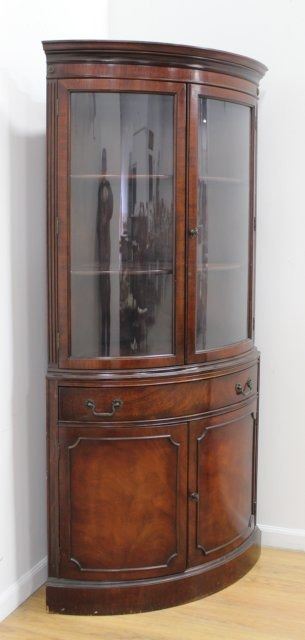 Mahogany Curved Glass 2 Door Corner Cabinet