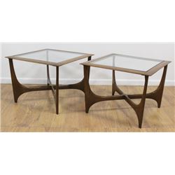 Pair Danish Style Lane Glass Top Modern Tables