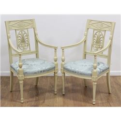 Pair Directoire Style White Painted Fauteuils