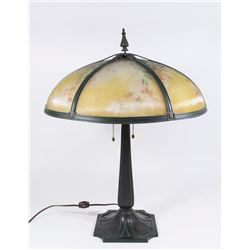 Arts & Crafts White Metal Reverse Painted Lamp