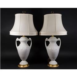 Pair Lenox Neoclassic Style White Porcelain Lamps