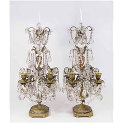 Pair French Bronze & Crystal 4-Light Girandoles