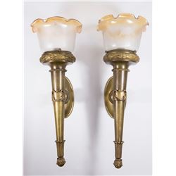 Pair Torch Style Bronze Sconces