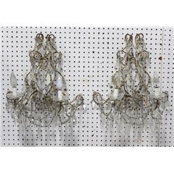 Pair Venetian Style 2-Arm Tole Beaded Sconces