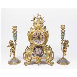 3-Piece Brass & Enamel Clock Set