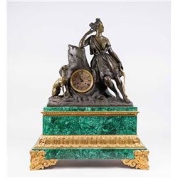 Malachite & Bronze Figural Clock