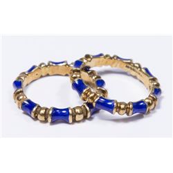 Pair 14K Gold & Blue Enamel Rings