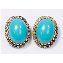 Pair 14K Gold & Turquoise Earrings