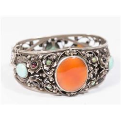 Silver Bracelet with Turquoise & Carnelian Stones