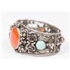 Image 2 : Silver Bracelet with Turquoise & Carnelian Stones
