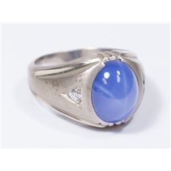 14K White Gold & Star Sapphire Men's Ring