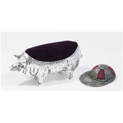 :Silver Jockey Cap Pin Cushion & Pig Pin Cushion