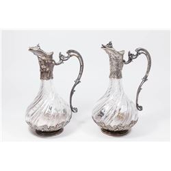 Pair Antique French Silver & Glass Cruet Jugs