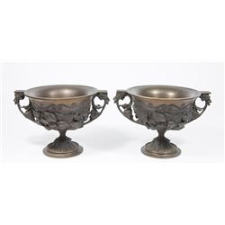 Pair Bronze Compotes with Handles