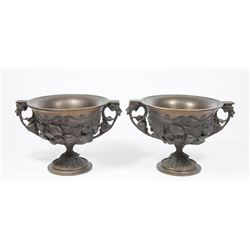 Pair Bronze Compotes with Handles