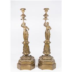 2 Figural Bronze Candlesticks