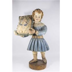 :Early 19th C. Wooden Polychromed Figure of a Boy