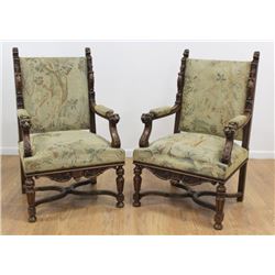 Pair Early 20th C. Renaissance Style Throne Chairs