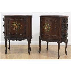 Pair Demilune Paint-Decorated Nightstands