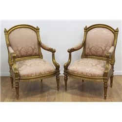 Pair Louis XVI Style Giltwood Fauteuils