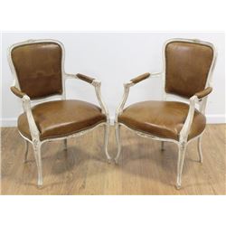Pair Louis XV Style Country French Fauteuils