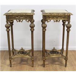 Pair Wood, Gesso & Marble Top Pedestals
