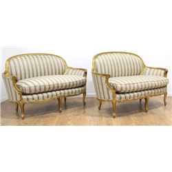 Pair Louis XV Style Giltwood Settees