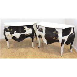 Pair Louis XV Style Cowhide 3-Drawer Commodes