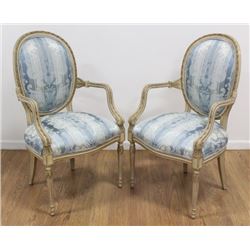Pair George III Style White Painted Open Armchairs